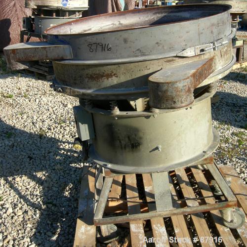 USED: Sweco screener, model US48-583-49, carbon steel. 48" diameter, single deck, 2 separation. No top cover. Driven by a 2.5 hp, 3/60/230/460 volt, 1160 rpm motor. Mounted on a carbon steel base wit...