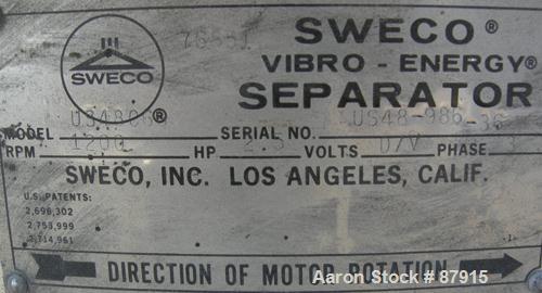 Used Carbon Steel Sweco Screener, Model US48-986-36