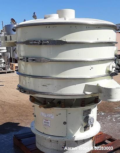 Used Sweco 48" Diameter Screener, Model US48C66666, Carbon Steel. Triple deck, 4 separation. Driven by 2.5 HP, 1160 RPM, 230/460 Volt, 3-phase, 60 Hz motor. Serial# CU59152C. Includes top dust cover....
