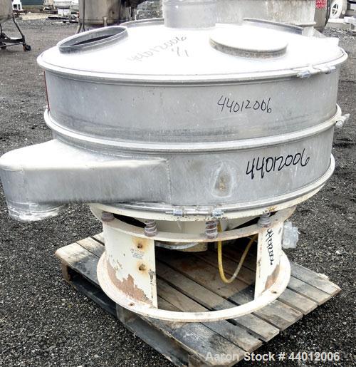 Used Sweco Screener, Model US48D88-HS, 316 Stainless Steel. 48” Diameter single deck, 2 separation. 304 Stainless steel top cover. Driven by a 2-1/2 hp, 3/60/230/460 volt, 1765 rpm motor. Mounted on ...