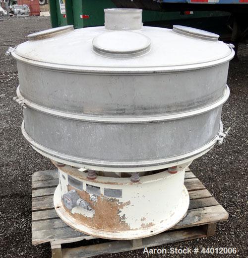 Used Sweco Screener, Model US48D88-HS, 316 Stainless Steel. 48” Diameter single deck, 2 separation. 304 Stainless steel top cover. Driven by a 2-1/2 hp, 3/60/230/460 volt, 1765 rpm motor. Mounted on ...