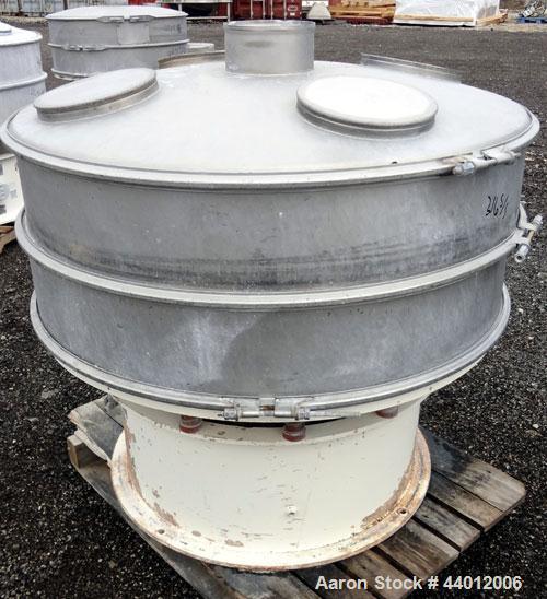 Used Sweco Screener, Model US48D88-HS, 316 Stainless Steel. 48” Diameter single deck, 2 separation. 304 Stainless steel top cover. Driven by a 2-1/2 hp, 3/60/230/460 volt, 1765 rpm motor. Mounted on ...