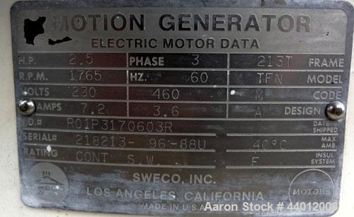Used Sweco Screener, Model US48D88-HS, 316 Stainless Steel. 48” Diameter single deck, 2 separation. 304 Stainless steel top cover. Driven by a 2-1/2 hp, 3/60/230/460 volt, 1765 rpm motor. Mounted on ...
