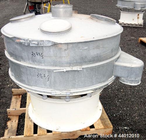 Used Sweco Screener, Model US48D88-HS, 316 Stainless Steel. 48” Diameter single deck, 2 separation. 304 Stainless steel top cover. Driven by a 2-1/2 hp, 3/60/230/460 volt, 1765 rpm motor. Mounted on ...