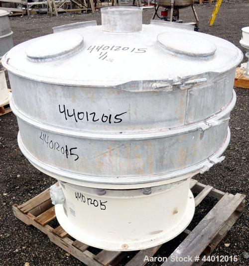 Used Sweco Screener, Model US48D88-HS, 316 Stainless Steel.  48” Diameter single deck, 2 separation.  304 Stainless steel top cover. Driven by a 2-1/2 hp, 3/60/230/460 volt, 1765 rpm motor.  Mounted ...