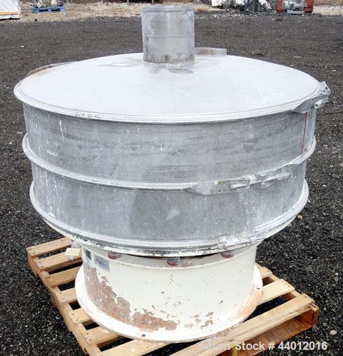 Used Sweco Screener, Model US48D88-HS, 316 Stainless Steel.  48” Diameter single deck, 2 separation.  304 Stainless steel top cover.  Driven by a 2-1/2 hp, 3/60/230/460 volt, 1765 rpm motor. Mounted ...