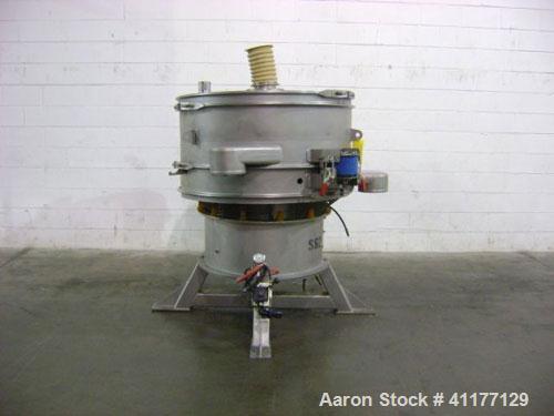 Used Sweco Screener, Model US48S61566, stainless steel. 48" diameter, single deck, 2 separation. Top cover. Driven by a 2-1/2 hp, 3/60/230/460 volt, 1160 rpm motor. Mounted on a stainless steel base ...