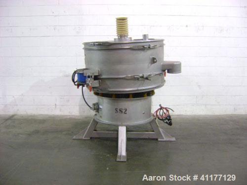 Used Sweco Screener, Model US48S61566, stainless steel. 48" diameter, single deck, 2 separation. Top cover. Driven by a 2-1/2 hp, 3/60/230/460 volt, 1160 rpm motor. Mounted on a stainless steel base ...
