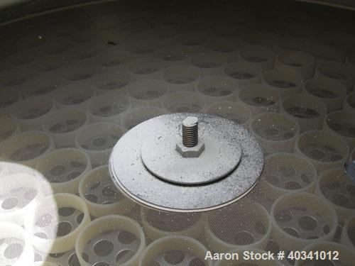Used Sweco screener, model US48S6662, stainless steel. 48" diameter, double deck, 3 separation. Plastic top cover. Driven by a 2.5 hp, 3/60/230/460 volt, 1200 rpm motor. Mounted on a 43" tall carbon ...