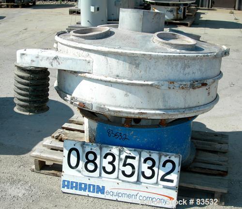 USED: Sweco screener, model US48S6886, 304 stainless steel. 48" diameter, single deck, 2 separation, includes top cover. Driven by a 2.5 hp, 3/60/230/460 volt, 1120 rpm motor. Mounted on a carbon ste...