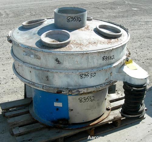 USED: Sweco screener, model US48S6886, 304 stainless steel. 48" diameter, single deck, 2 separation, includes top cover. Driven by a 2.5 hp, 3/60/230/460 volt, 1120 rpm motor. Mounted on a carbon ste...