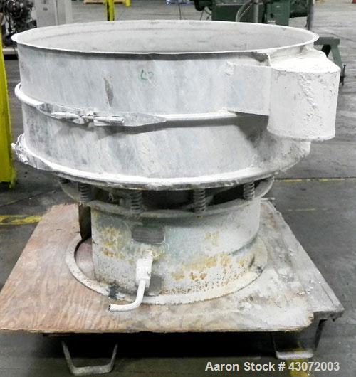 Used Sweco Screener, Model US48S886, Stainless Steel. 48" Diameter, single deck, 2 separation. No top cover. Driven by a 1 hp, 3/60/208-220/440 volt, 1155 rpm motor. Mounted on a carbon steel base.