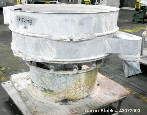 Used Sweco Screener, Model US48S886, Stainless Steel. 48" Diameter, single deck, 2 separation. No top cover. Driven by a 1 hp, 3/60/208-220/440 volt, 1155 rpm motor. Mounted on a carbon steel base.