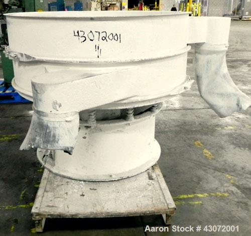 Used Sweco Screener, Model US48S888, 304 Stainless Steel. 48" Diameter, single deck, 2 separation. No top cover. Driven by a 2.5 hp, 3/60/230/460 volt, 1200 rpm motor. Mounted on a carbon steel base.