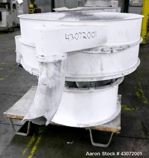 Used Sweco Screener, Model US48S888, 304 Stainless Steel. 48" Diameter, single deck, 2 separation. No top cover. Driven by a 2.5 hp, 3/60/230/460 volt, 1200 rpm motor. Mounted on a carbon steel base.