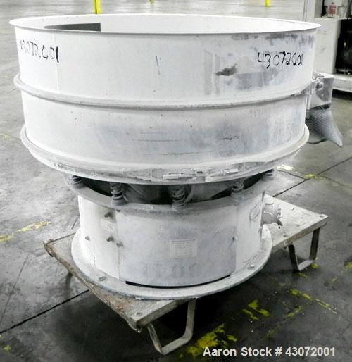 Used Sweco Screener, Model US48S888, 304 Stainless Steel. 48" Diameter, single deck, 2 separation. No top cover. Driven by a 2.5 hp, 3/60/230/460 volt, 1200 rpm motor. Mounted on a carbon steel base.