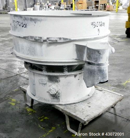 Used Sweco Screener, Model US48S888, 304 Stainless Steel. 48" Diameter, single deck, 2 separation. No top cover. Driven by a 2.5 hp, 3/60/230/460 volt, 1200 rpm motor. Mounted on a carbon steel base.