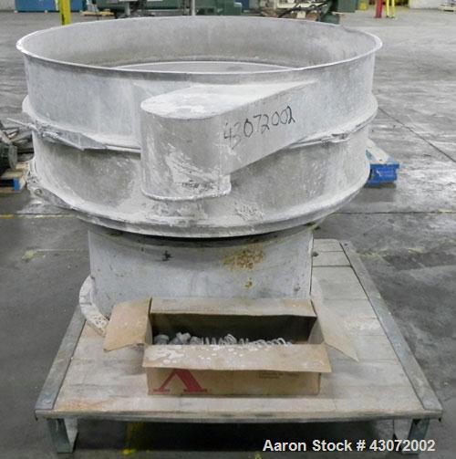 Used Sweco Screener, Model US48S888, 316 Stainless Steel. 48" Diameter, single deck, 2 separation. No top cover. Driven by a 2.5 hp, 3/60/230/460 volt, 1120 rpm motor. Mounted on a carbon steel base.