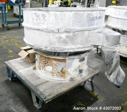 Used Sweco Screener, Model US48S888, 316 Stainless Steel. 48" Diameter, single deck, 2 separation. No top cover. Driven by a 2.5 hp, 3/60/230/460 volt, 1120 rpm motor. Mounted on a carbon steel base.