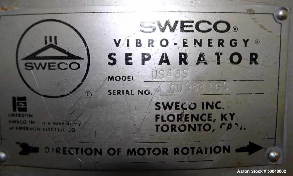 Used- Sweco Screener, 48" Diameter, Model US48S, Stainless Steel.