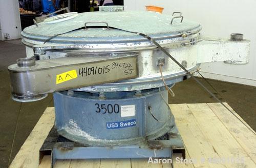 Used Sweco Screener, Model US60C82, Carbon Steel. 60” Diameter bottom deck only. Carbon steel top cover. Driven by a 2.5hp, 3/60/230/460 volt, 1160 rpm motor. Mounted on a carbon steel base.