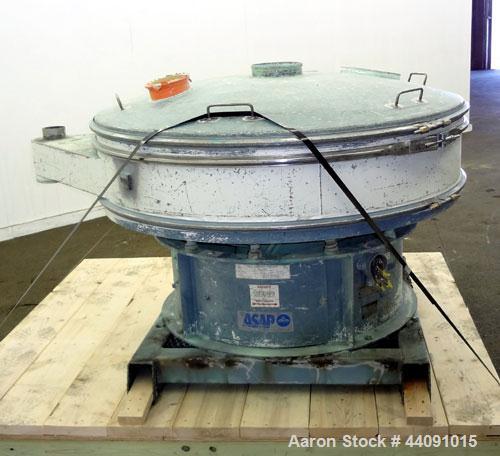 Used Sweco Screener, Model US60C82, Carbon Steel. 60” Diameter bottom deck only. Carbon steel top cover. Driven by a 2.5hp, 3/60/230/460 volt, 1160 rpm motor. Mounted on a carbon steel base.