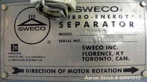 Used Sweco Screener, Model US60C82, Carbon Steel. 60” Diameter bottom deck only. Carbon steel top cover. Driven by a 2.5hp, 3/60/230/460 volt, 1160 rpm motor. Mounted on a carbon steel base.