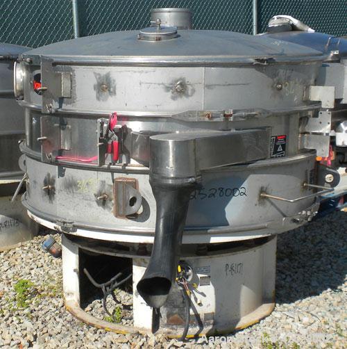 Used Sweco Screener, Model US60S1088-002, 316/304 Stainless Steel. 60" diameter, double deck, 3 separation, with top cover and slider ring cleaning deck. Driven by a 5 HP, 3/60/460 Volt, 1160 RPM mot...