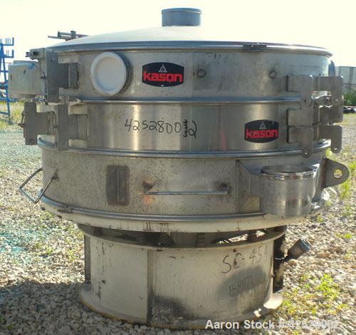 Used Sweco Screener, Model US60S1088-002, 316/304 Stainless Steel. 60" diameter, double deck, 3 separation, with top cover and slider ring cleaning deck. Driven by a 5 HP, 3/60/460 Volt, 1160 RPM mot...