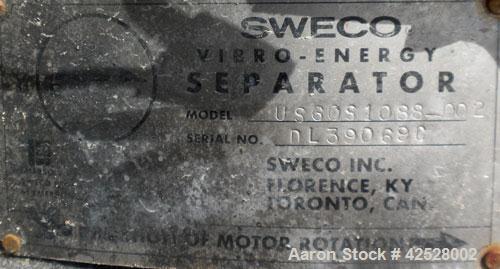 Used Sweco Screener, Model US60S1088-002, 316/304 Stainless Steel. 60" diameter, double deck, 3 separation, with top cover and slider ring cleaning deck. Driven by a 5 HP, 3/60/460 Volt, 1160 RPM mot...