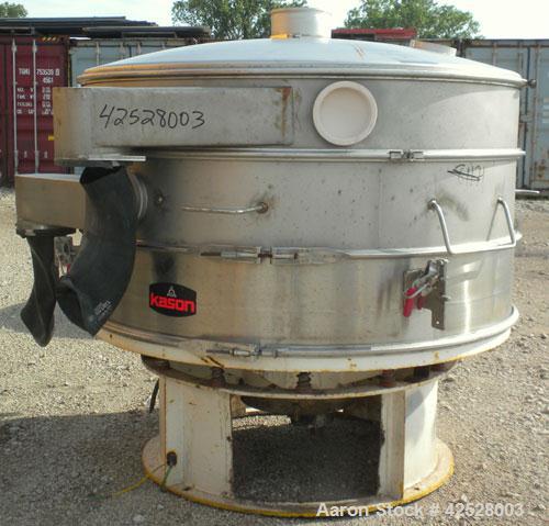 Used Sweco Screener, Model US60S1088-002. 304/316 Stainless Steel. 60" diameter, double deck, 3 separation, with top cover and slider ring cleaning deck. Driven by a 5 HP, 3/60/230/460 Volt, 1160 RPM...