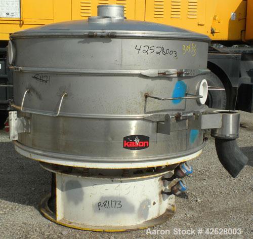 Used Sweco Screener, Model US60S1088-002. 304/316 Stainless Steel. 60" diameter, double deck, 3 separation, with top cover and slider ring cleaning deck. Driven by a 5 HP, 3/60/230/460 Volt, 1160 RPM...