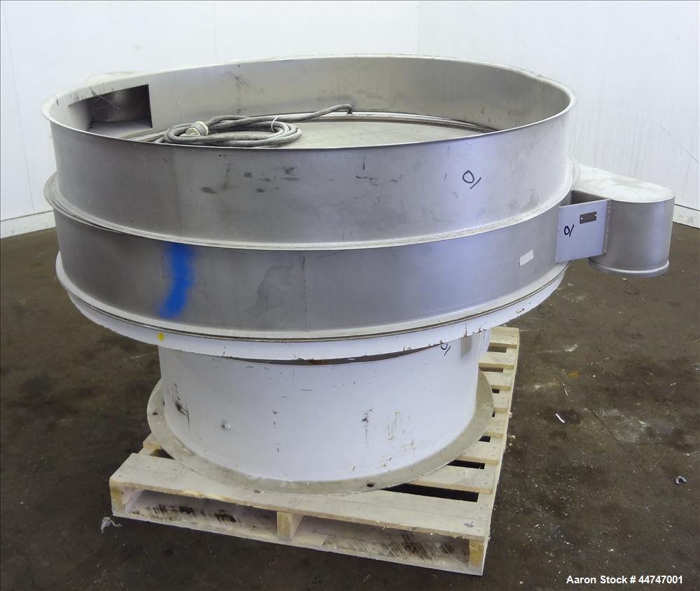 Used Sweco Screener, Model US60S888-022, 304 Stainless Steel. 60" Diameter, single deck, 2 separation, no top cover. Driven by a 2.5hp, 3/60/230/460 volt, 1160 rpm motor. Mounted on a carbon steel ba...