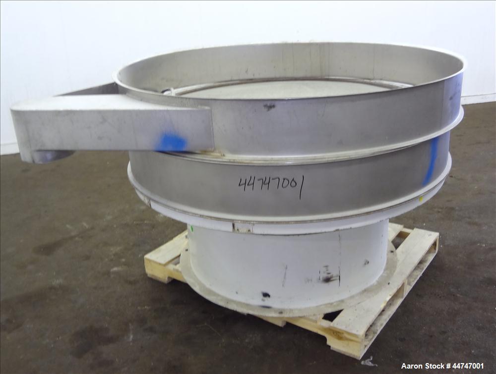 Used Sweco Screener, Model US60S888-022, 304 Stainless Steel. 60" Diameter, single deck, 2 separation, no top cover. Driven by a 2.5hp, 3/60/230/460 volt, 1160 rpm motor. Mounted on a carbon steel ba...
