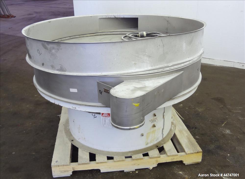 Used Sweco Screener, Model US60S888-022, 304 Stainless Steel. 60" Diameter, single deck, 2 separation, no top cover. Driven by a 2.5hp, 3/60/230/460 volt, 1160 rpm motor. Mounted on a carbon steel ba...