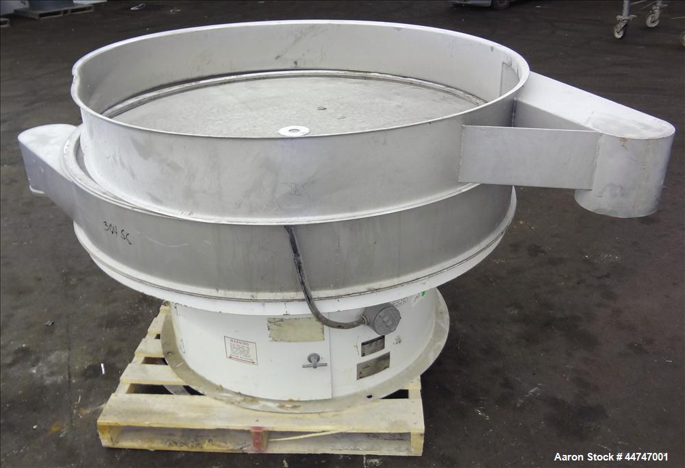 Used Sweco Screener, Model US60S888-022, 304 Stainless Steel. 60" Diameter, single deck, 2 separation, no top cover. Driven by a 2.5hp, 3/60/230/460 volt, 1160 rpm motor. Mounted on a carbon steel ba...