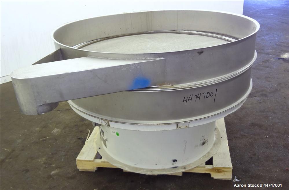 Used Sweco Screener, Model US60S888-022, 304 Stainless Steel. 60" Diameter, single deck, 2 separation, no top cover. Driven by a 2.5hp, 3/60/230/460 volt, 1160 rpm motor. Mounted on a carbon steel ba...