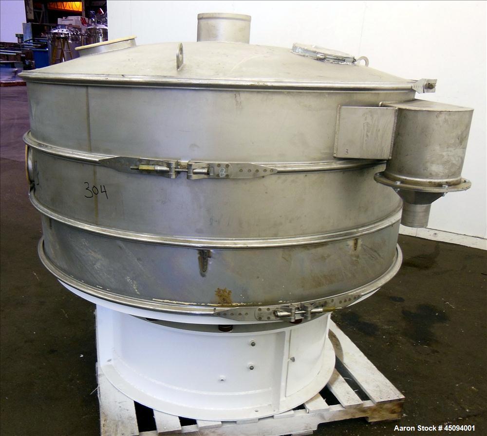 Used Sweco Screener, Model US60S888-C, 304 Stainless Steel. 60" Diameter, double deck, 3 separation with slider ring deck and top cover. Driven by a 1.85kw (2.5hp), 3/60/460 volt, 1410 rpm motor. Mou...