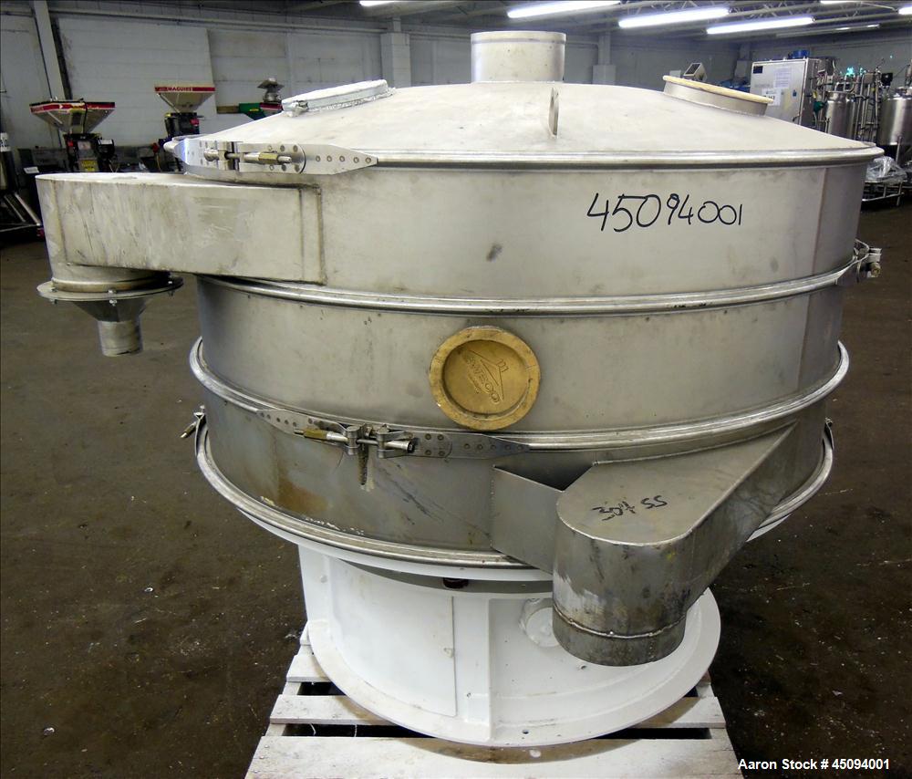 Used Sweco Screener, Model US60S888-C, 304 Stainless Steel. 60" Diameter, double deck, 3 separation with slider ring deck and top cover. Driven by a 1.85kw (2.5hp), 3/60/460 volt, 1410 rpm motor. Mou...