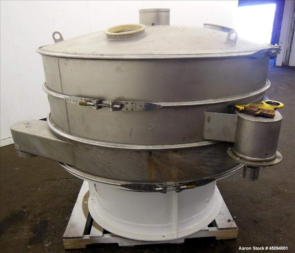 Used Sweco Screener, Model US60S888-C, 304 Stainless Steel. 60" Diameter, double deck, 3 separation with slider ring deck and top cover. Driven by a 1.85kw (2.5hp), 3/60/460 volt, 1410 rpm motor. Mou...