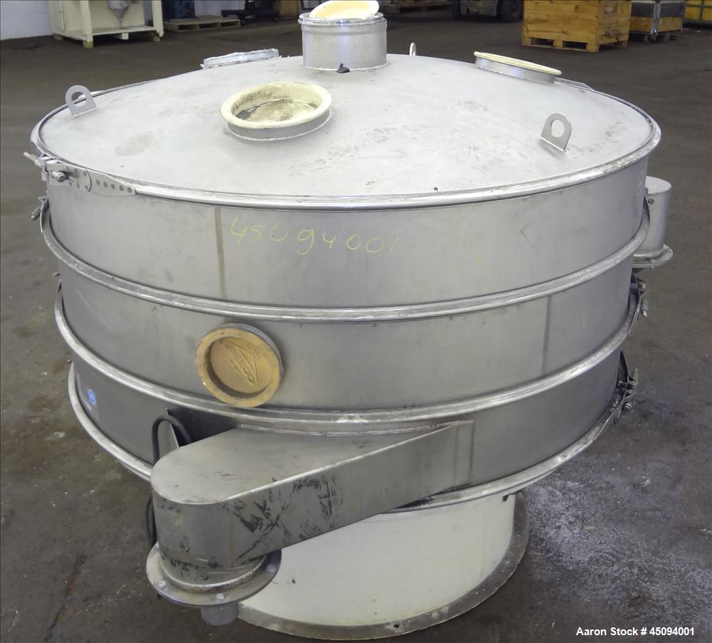 Used Sweco Screener, Model US60S888-C, 304 Stainless Steel. 60" Diameter, double deck, 3 separation with slider ring deck and top cover. Driven by a 1.85kw (2.5hp), 3/60/460 volt, 1410 rpm motor. Mou...