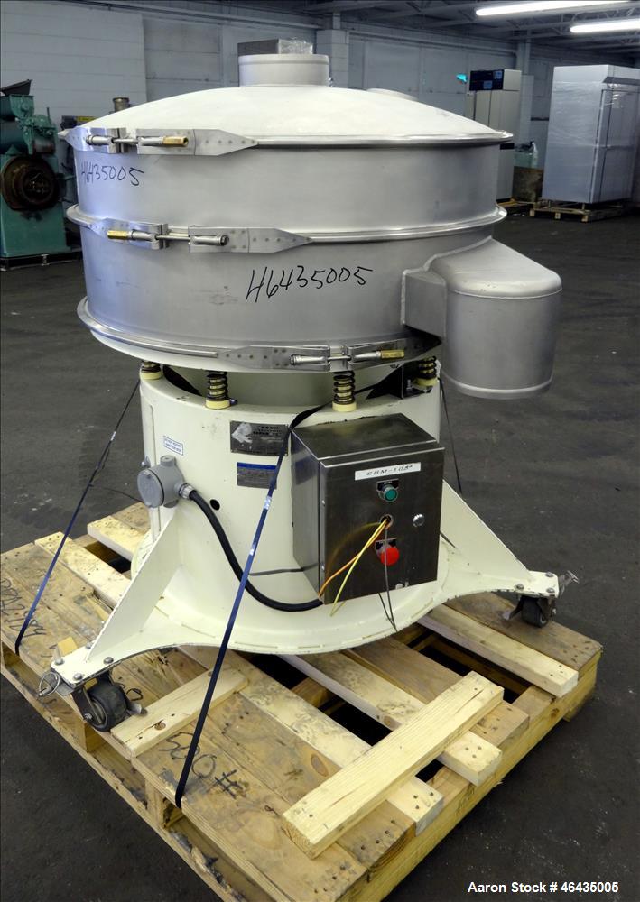Used Sweco Screener, Model XS40Y86CBP7TLWCXB, 316 Stainless Steel. 40" Diameter. 2 Decks, 1 separation. Driven by 2.5hp, 3/60/460 volt, 1160 rpm. Mounted on carbon steel base with casters. Serial# 31...