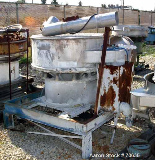 Used Sweco 48" Single Deck Scalper Unit, Model XS48S158, Stainless Steel. Includes a cleaning deck (no rings). Driven by a 2-1/2 HP, 3/60/230/460 Volt, 1155 RPM motor. Mounted on a 5' x 5' x 18" high...