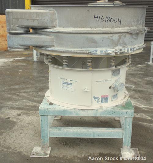 Used Sweco Screener, Model XS48S68, 304 Stainless Steel. 48" diameter, single deck, 2 separation, no top cover. Driven by a 2-1/2 hp, 3/60/460 volt, 1730 rpm motor. Mounted on a 19" high carbon steel...
