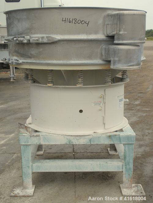 Used Sweco Screener, Model XS48S68, 304 Stainless Steel. 48" diameter, single deck, 2 separation, no top cover. Driven by a 2-1/2 hp, 3/60/460 volt, 1730 rpm motor. Mounted on a 19" high carbon steel...