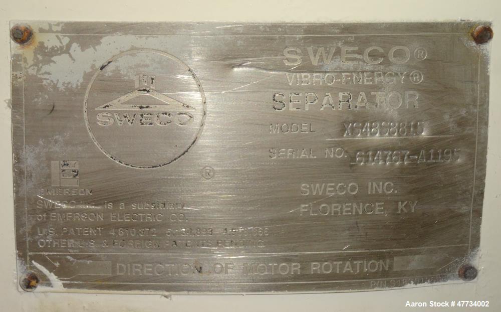 Used Sweco Screener, Model XS48S8815, Stainless Steel