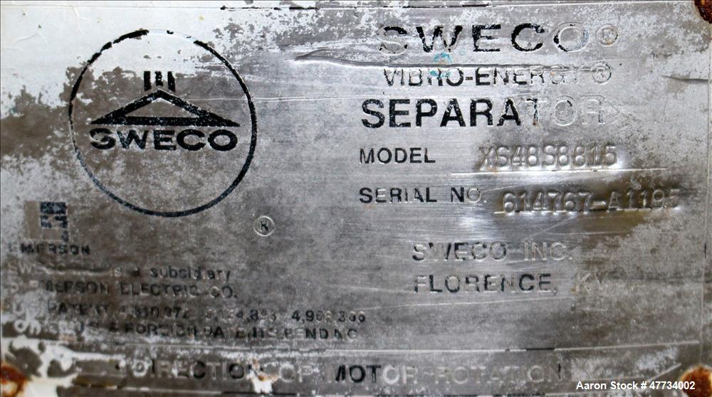 Used Sweco Screener, Model XS48S8815, Stainless Steel