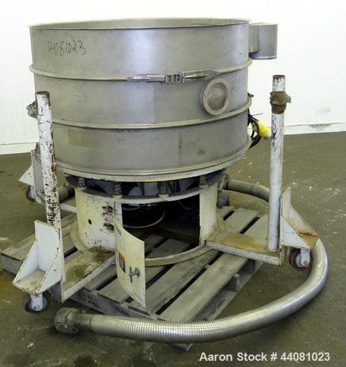 Used Sweco Screener, Model XS48S888, 304 Stainless Steel. 48” Diameter, double deck, 3 separation, no top cover. Driven by a 2.5 hp, 3/60/460 volt, 1160 rpm motor. Mounted on a carbon steel base with...
