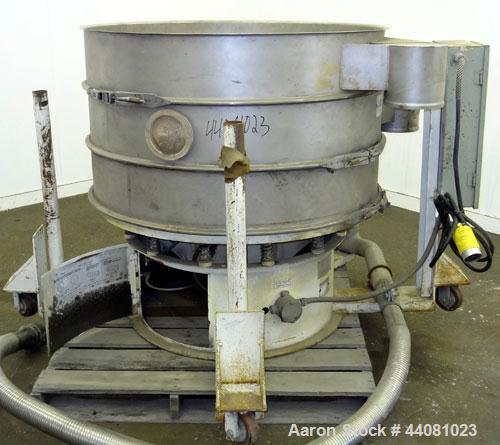 Used Sweco Screener, Model XS48S888, 304 Stainless Steel. 48” Diameter, double deck, 3 separation, no top cover. Driven by a 2.5 hp, 3/60/460 volt, 1160 rpm motor. Mounted on a carbon steel base with...