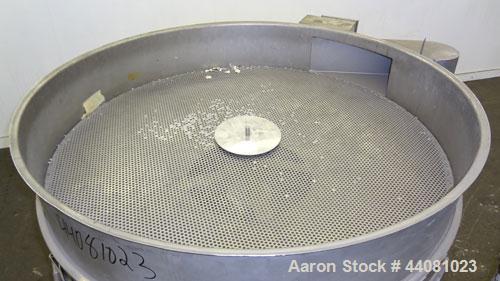 Used Sweco Screener, Model XS48S888, 304 Stainless Steel. 48” Diameter, double deck, 3 separation, no top cover. Driven by a 2.5 hp, 3/60/460 volt, 1160 rpm motor. Mounted on a carbon steel base with...